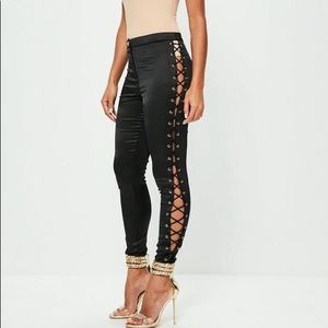 Peace and Love black satin lace up pants